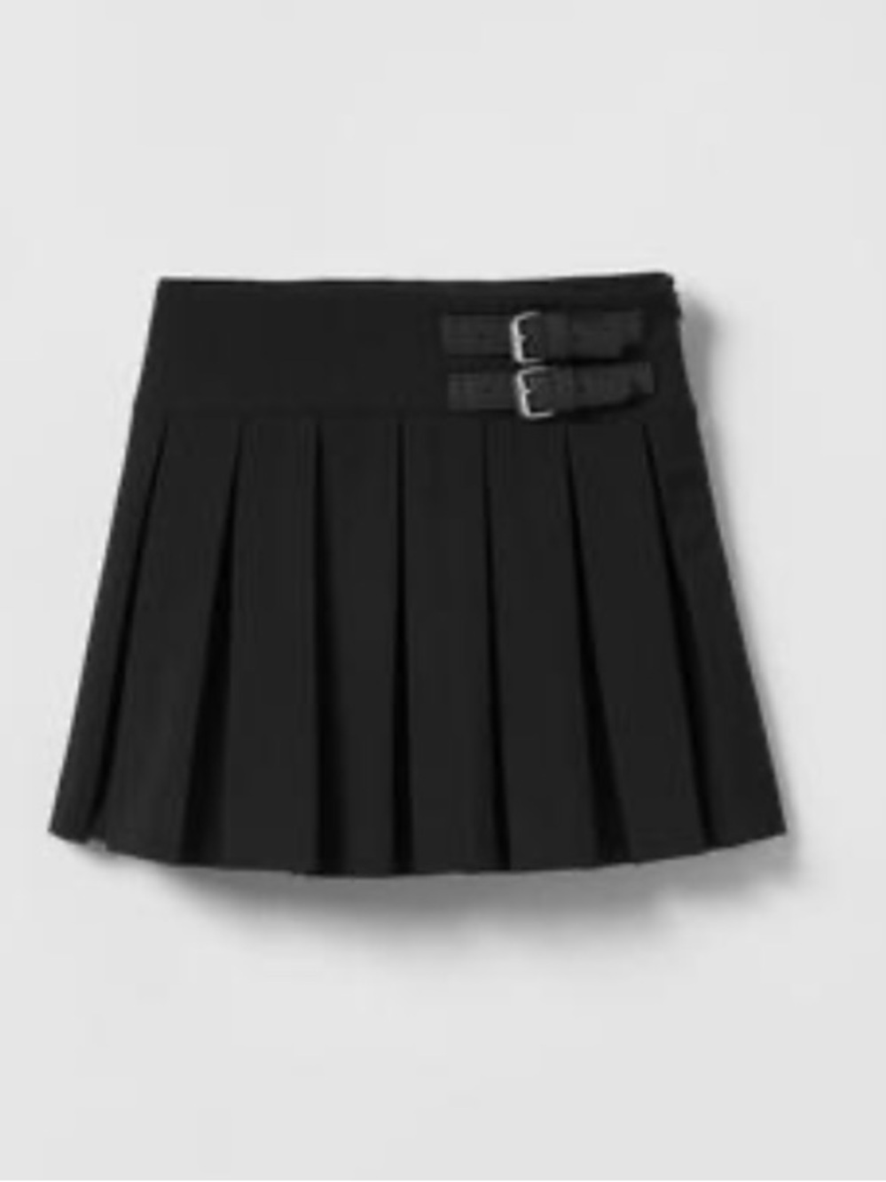 Zara Black Pleated Skater Mini Skirt with Double Buckle Waist